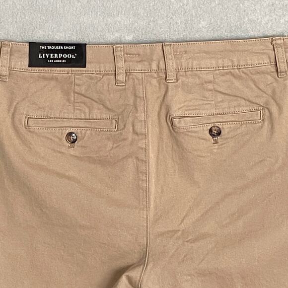 Liverpool Los Angeles Men's 30W Khaki Trouser Short Stretch Flat Front NEW - Picture 7 of 13